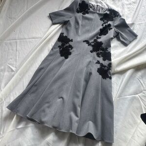 Teri Jon Gray and Black Midi Dress